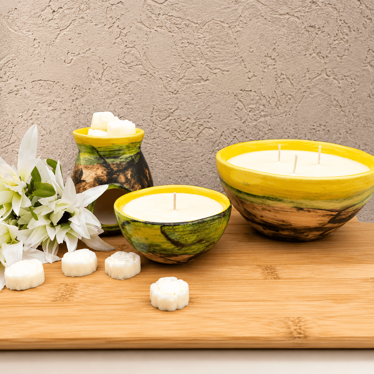 Velas en cuenco, artesanal 2 Cuencos Ceramica Artesanal - Imagen 1