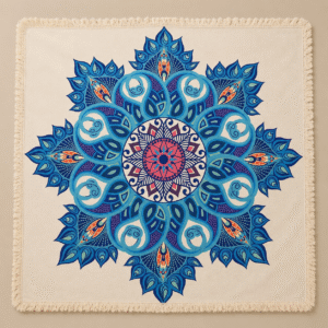 Manta Índigo decorativa con diseño mandala azul