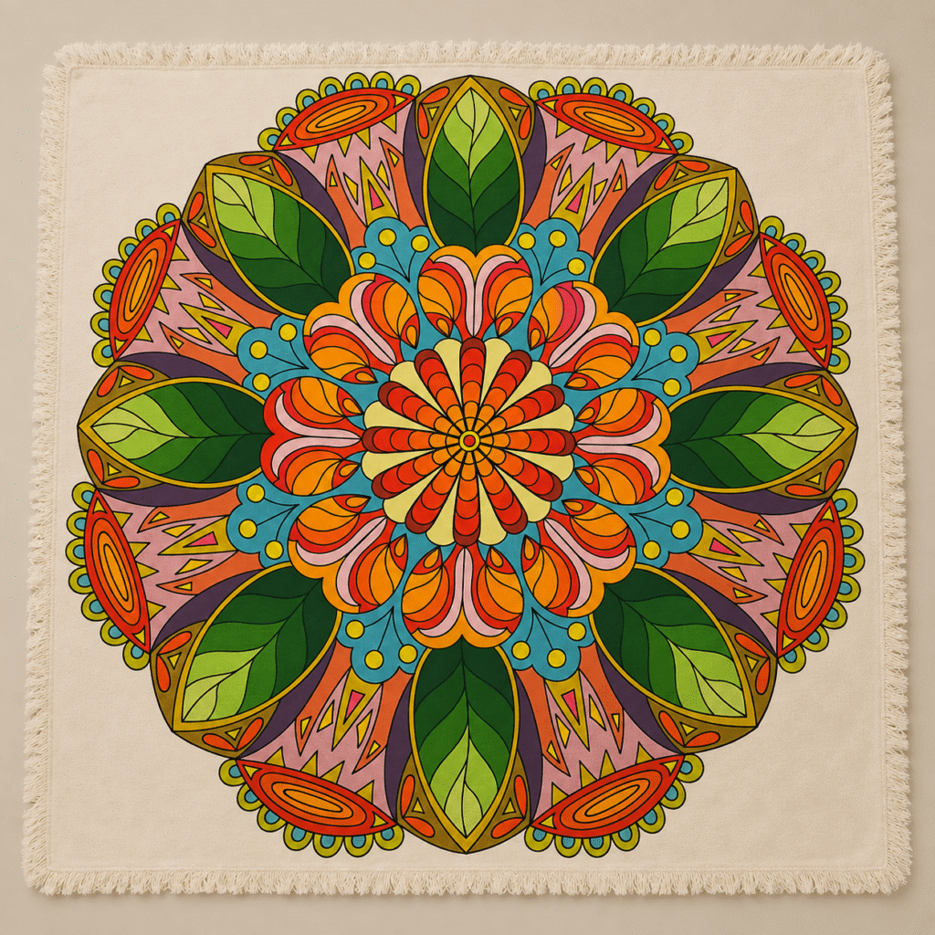 Manta Mandala decorativa con diseño floral colorido