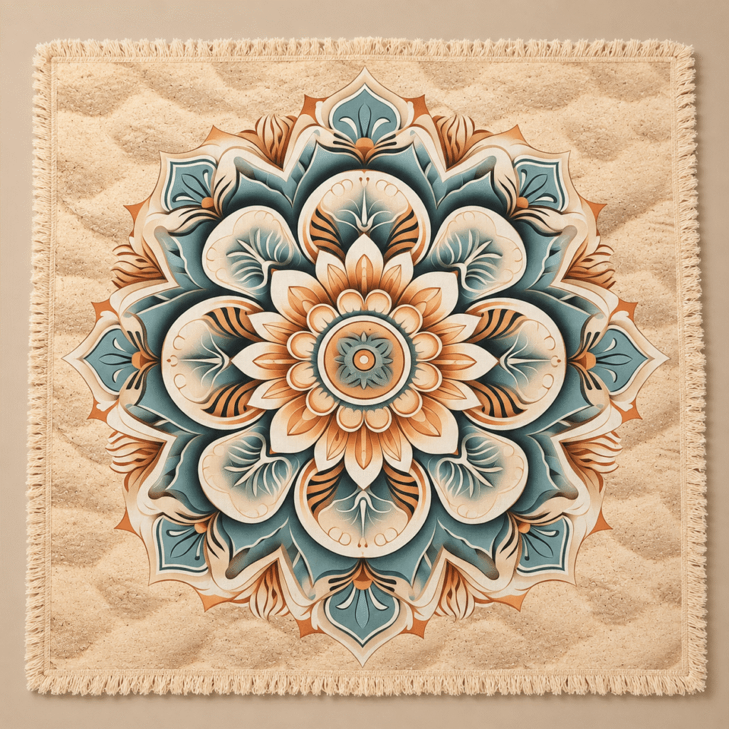 Manta Siena decorativa con diseño mandala en tonos beige